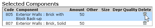 Selected Components List with Delete Icon