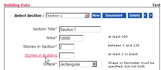 Stories in Section Field on the Building Data Screen